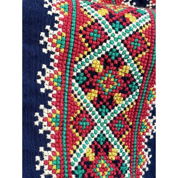 Ukrainian Traditional Blouse XXL Navy Colorful Geometric CrossStitch Embroidery - Picture 11 of 11